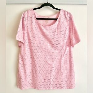 Eyelet Short-Sleeve Top in Light Pink Sz 2x